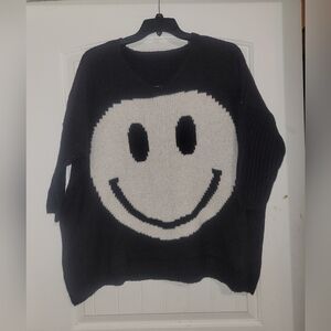 Womens Black And White Smiley Sweater Womens Size XL/2X NWOT